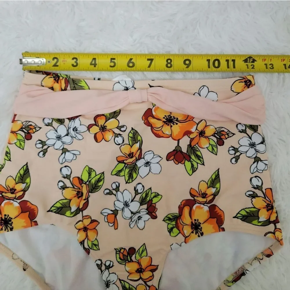 Retro Floral Halter High Waist Bikini Set Two Piece Bathing Suit Size M (6)